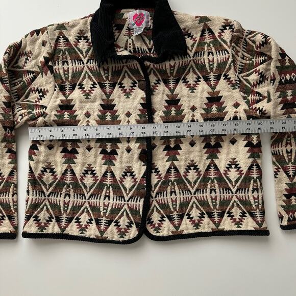Keren Hart 90s Southwest Aztec Blanket Tapestry Corduroy Collar Jacket women XL - Picture 4 of 6